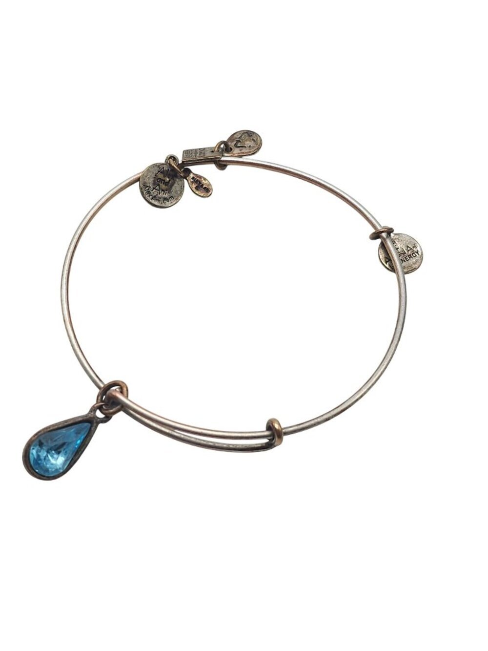 Alex & Ani Silver-Tone Expandable Bracelet With Blue Teardrop Charm